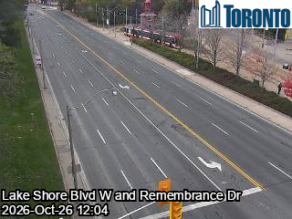 Live traffic camera: Lake Shore Blvd W at Remembrance Dr