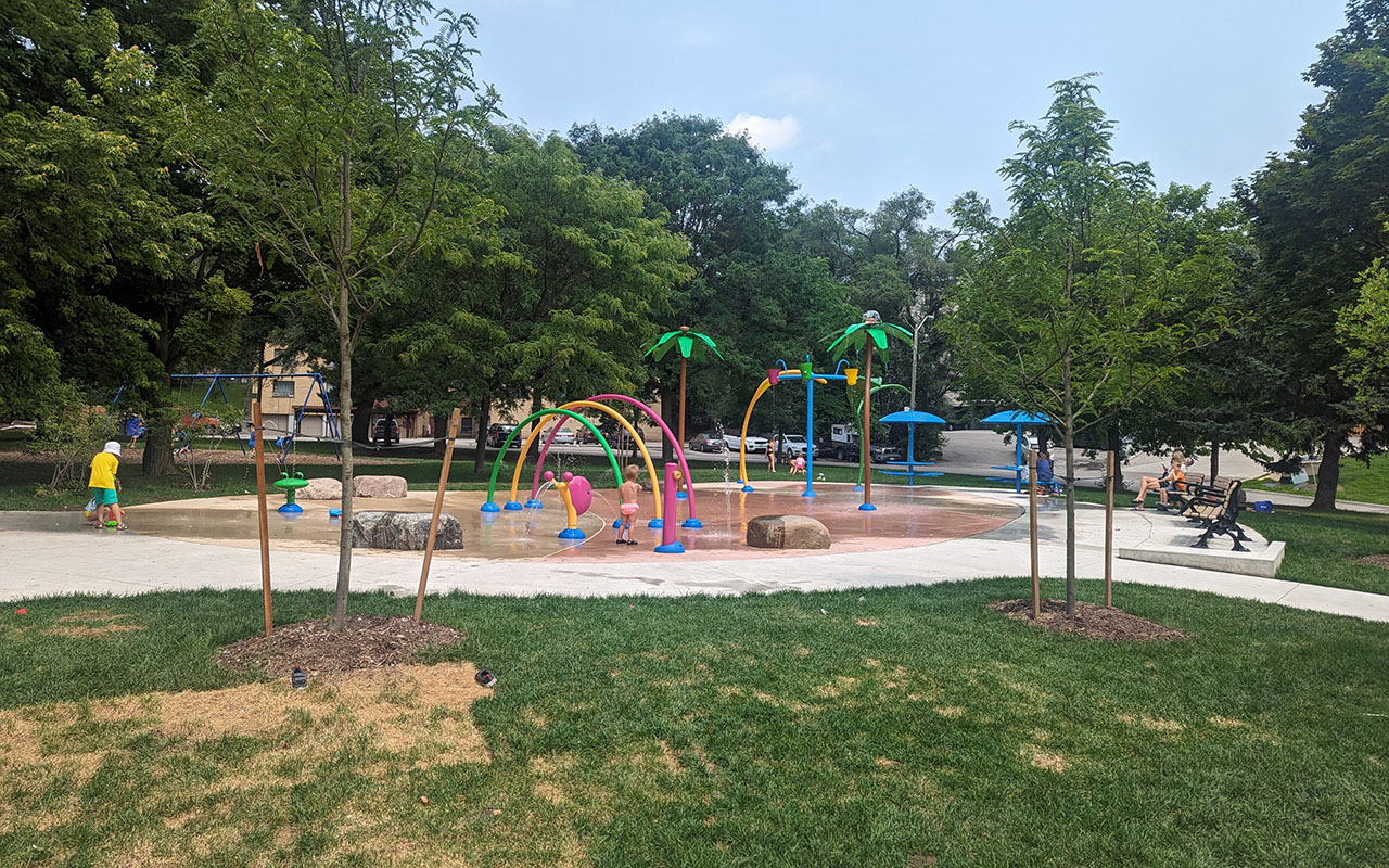 The splash pad at Bell Manor Park.