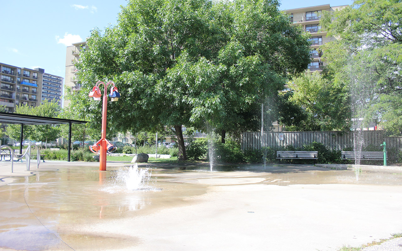 The splash pad at Dufferin And King Park.
