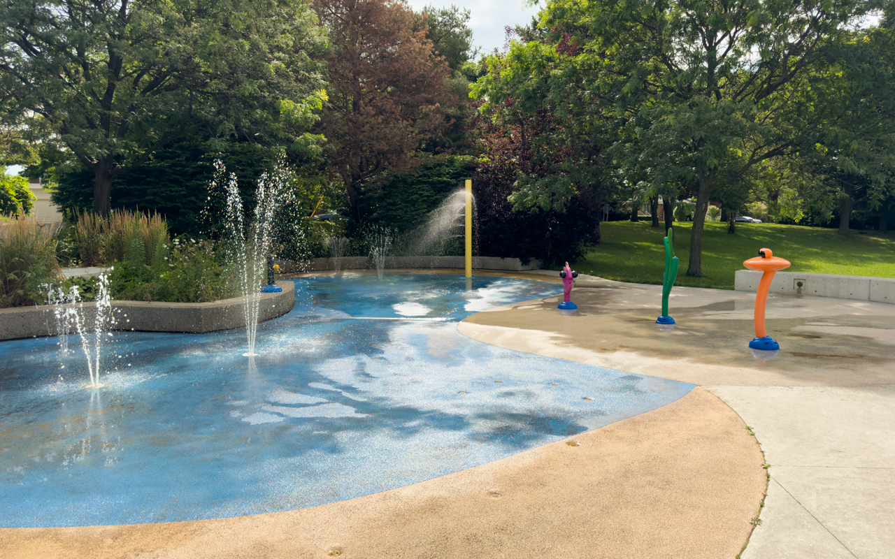 Michael Mostyn Balmoral Park's splash pad.