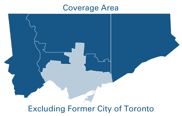 blue map of city uitlties that excludes metro Toronto