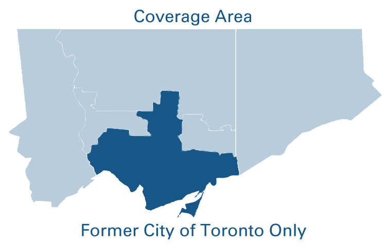 blue map of toronto's borders. Only includes the former metro Toronto outline