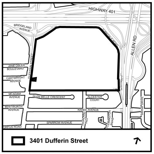 digitally produced map showing Yorkdale from an aerial perspective