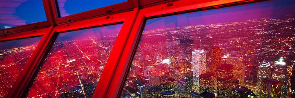 View from the CN Tower looking down at the City at night