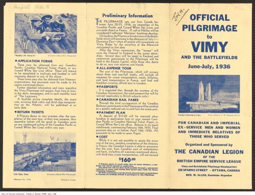 Official Piligrimage to Vimy and the Battlefields pamphlet, 1934