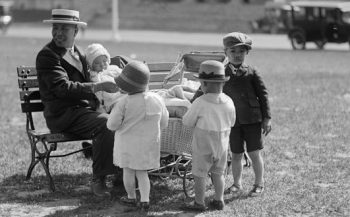 A father with children at a Chinese picnic