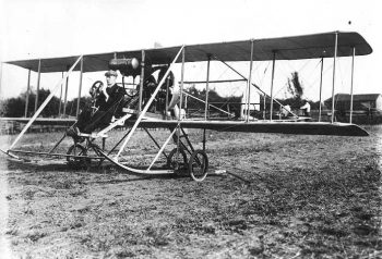 J.A.D. McCurdy in biplane, Weston 1911