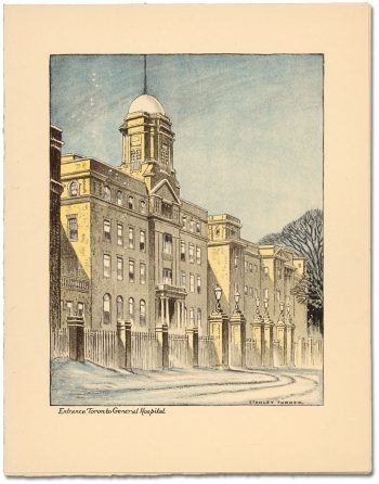 Front of Christmas Card, showing front entrance to Toronto General Hospital