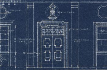 Detail of blueprint showing an ornate door.