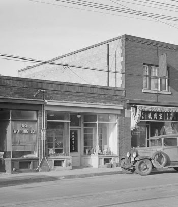 Wo Hing company and other stores with Chinese signs.