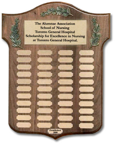 Plaque displaying the winners of the Alumnae Association