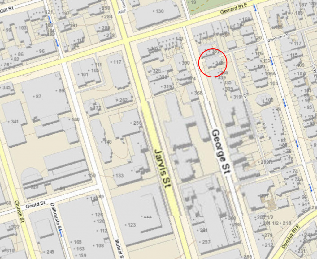 City map, 2014, showing George Street and the location of the Schoolhouse and Seaton House.