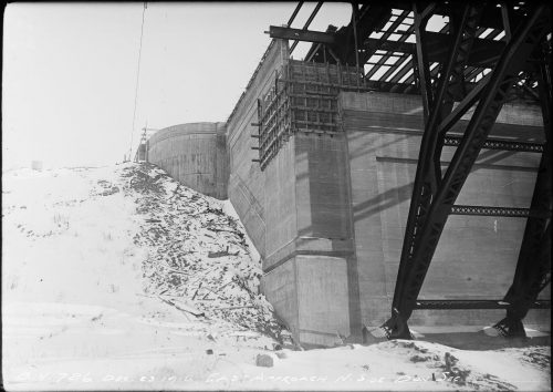 Cast iron bridge supports and concrete pier.