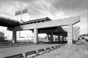 Concrete expressway on pillars ends suddenly as though cut off