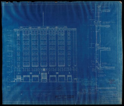 Blueprint of tall square building.