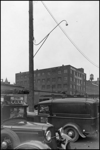 Cars parked near a street light