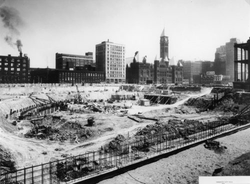 Excavation of City Hall basement on vacant lot