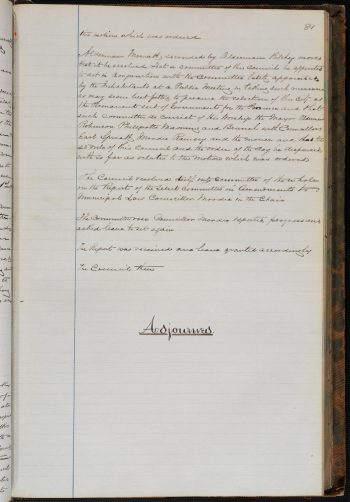 Handwritten Council minute page from book.