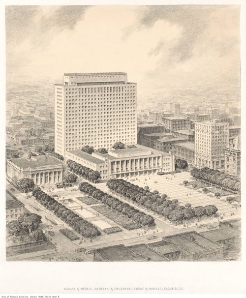 Sketch for proposed City Hall and civic square