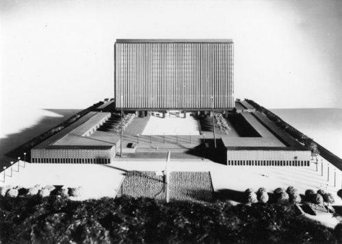 Model of rectangular highrise building with no apparent windows