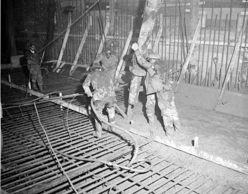 Pouring concrete under ground