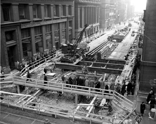 Exposed utility pipes and cables