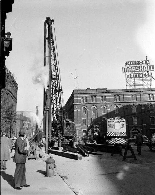 Pile driver, Yonge and Front streets
