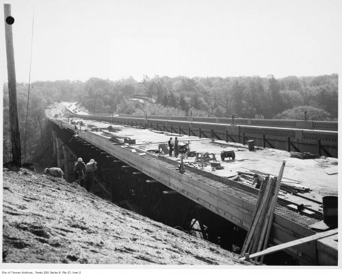 Construction progress on roadbed and sidewalk