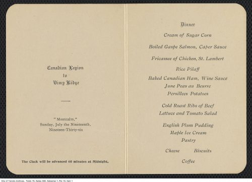 Menu from the SS Montcalm