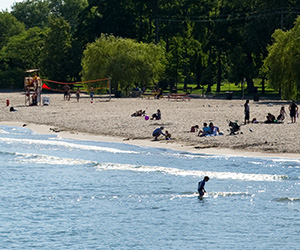 People playing in the water at one of the Island's beaches