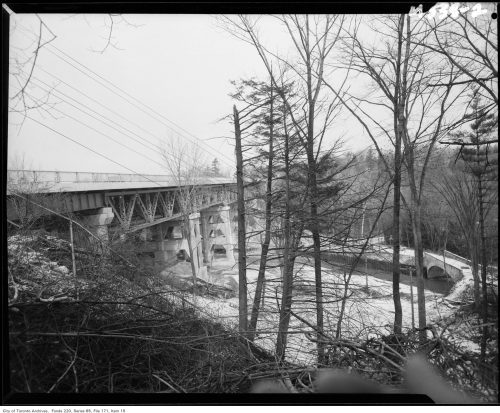 East side of Bayview Bridge, over the West Don River