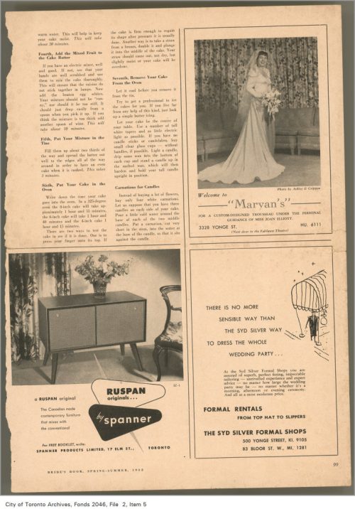 Ad showing sideboard with vase of flowers in living room.