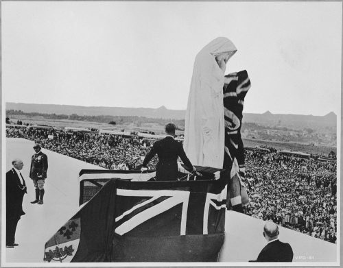 King Edward VIII unveiling the figure of Canada on the Vimy Ridge Memorial