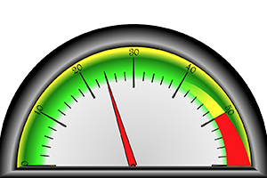 A picture of a semi-circular meter.