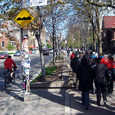 Image of pedestrians on a sidewalk