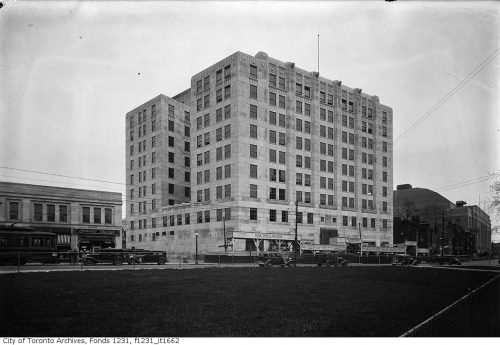 Tall, square stone building.