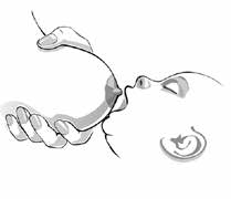 hand holding breast and baby nose facing the nipple
