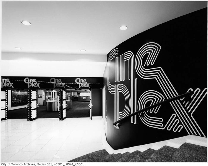 Eaton Centre Cineplex, interior, entrance, 1979