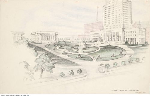 Sketch for proposed new City Hall and civic square