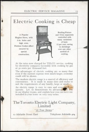 Ad describing how cheap and efficient an electric stove is.