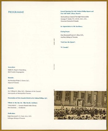 City Hall opening program page with list of participants