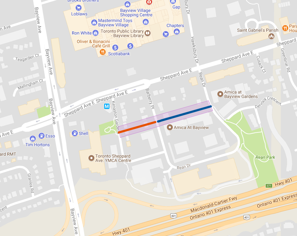 A map showing the proposed area for the new street between Rean and Kenaston