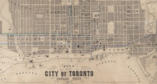 1857 map of Toronto between Dufferin, Bloor, and the Don River