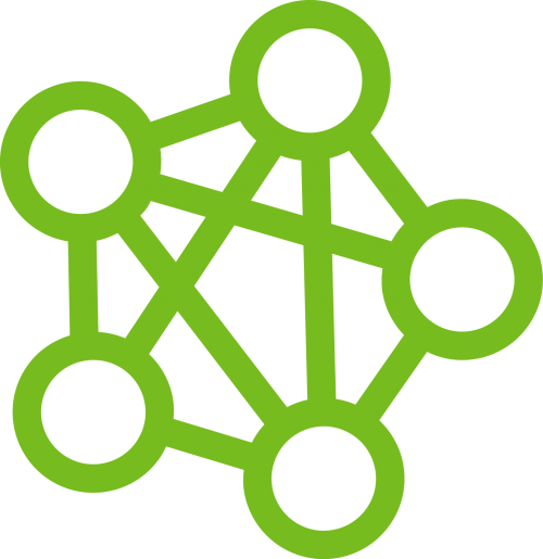 Connected nodes icon representing community building