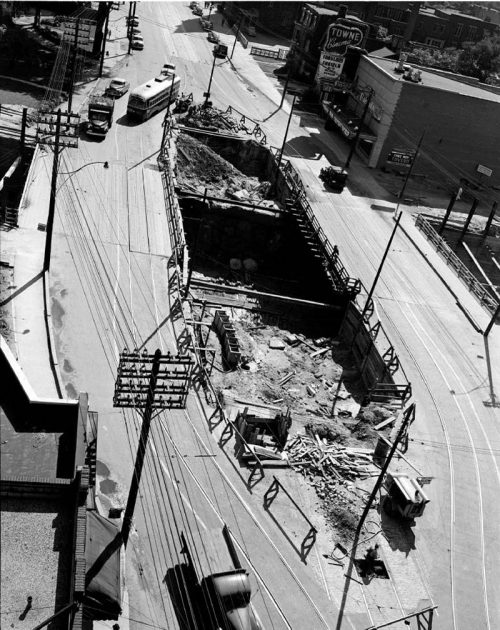 Excavation for streetcar entrance, Bloor Street East