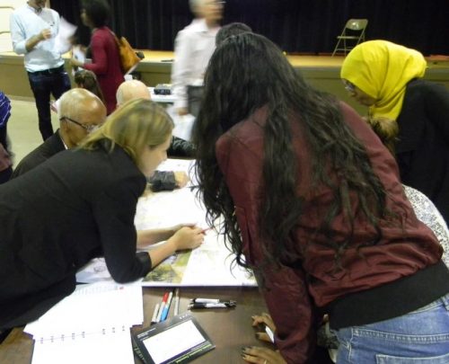 Participants working at one of the workshop tables during the September 28, 2017 public meeting.