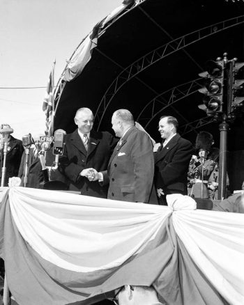 Leslie Frost and Allan Lamport at opening of subway