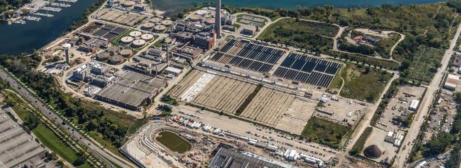 Aerial image of Ashbridges Bay Wastewater Treatment Plant taken in 2014