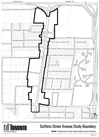 Key map of the Dufferin Avenue Secondary Study Boundary