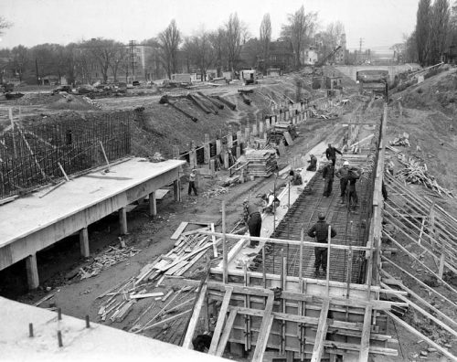 Preparing wooden forms for concrete platform
